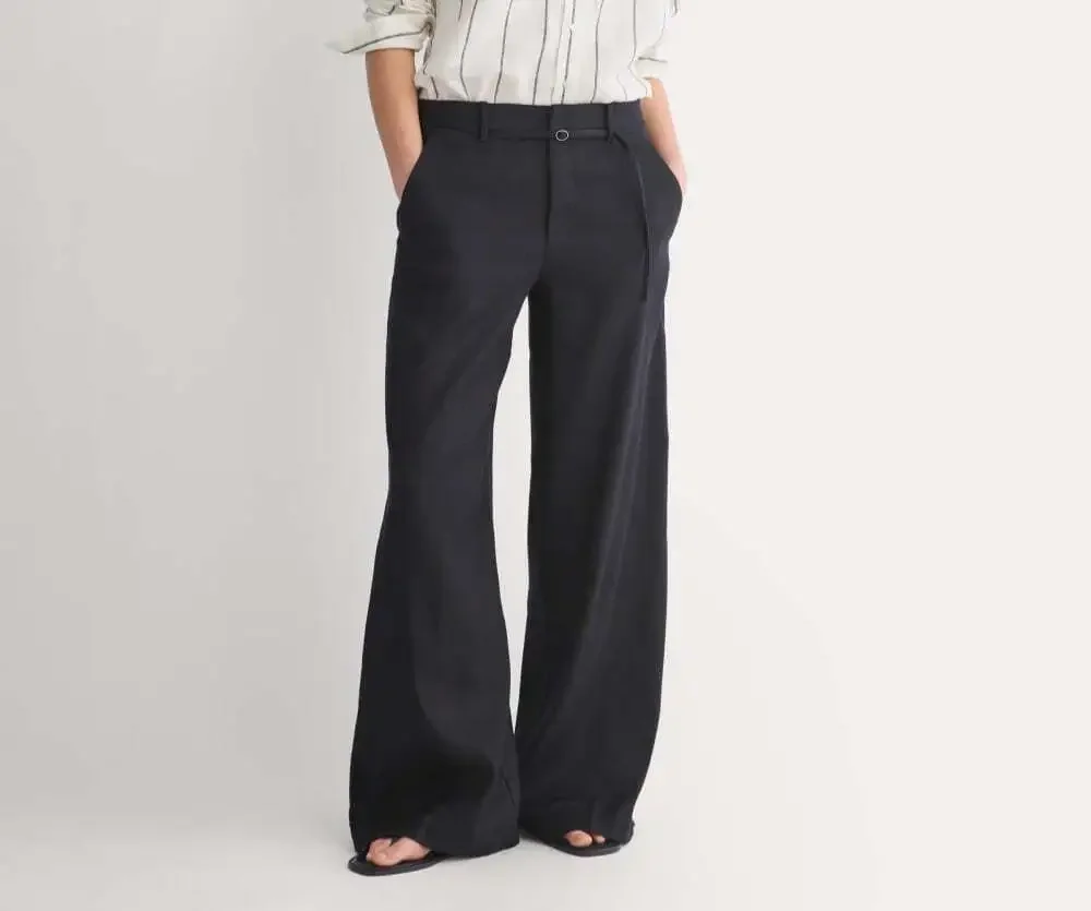NWT Everlane Women's Size 6 Black Stretch Flax Linen Wide Leg High Rise Trouser